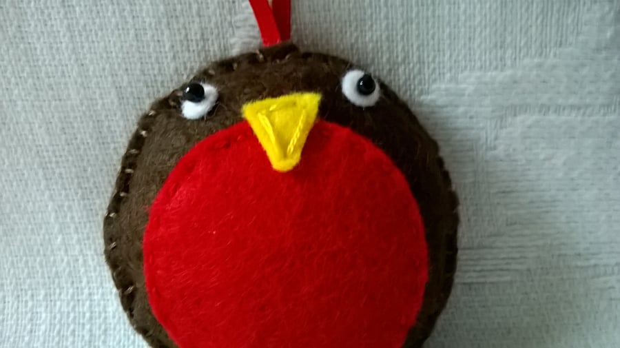 Cute Felt Robin Christmas Tree Decoration, Hanging Decoration or Stocking Filler