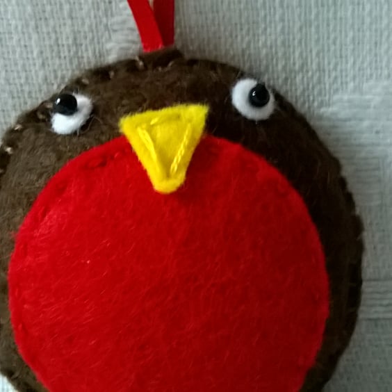 Cute Felt Robin Christmas Tree Decoration, Hanging Decoration or Stocking Filler