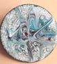 Brooch - round: scrolled turquoise and red-brown on white - Image 2