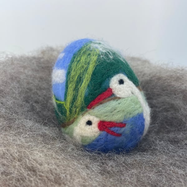 Felted Easter Egg, Needle Felt Easter Decoration, Bird, STORK, Flowers