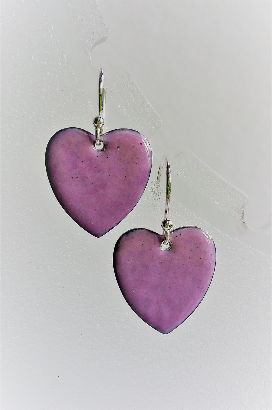 Pink heart shaped earrings in enamelled copper 180 