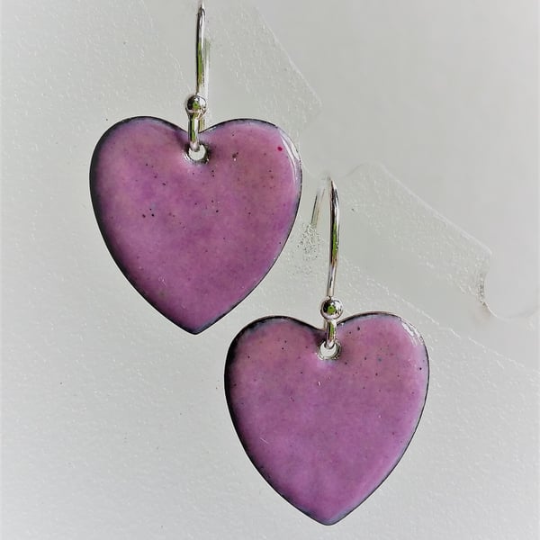 Pink heart shaped earrings in enamelled copper 180 