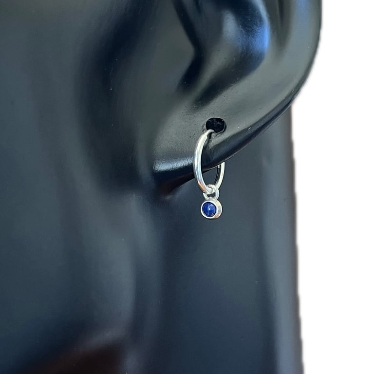 Petite Lapis Lazuli Hoop Earrings - Handmade, Sterling Silver