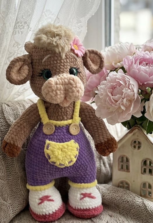 Handmade Crochet Highland Cow Plushie – Large 40cm Amigurumi Bull 