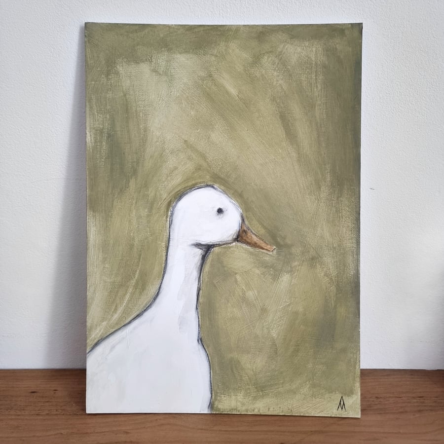 Original Duck Painting - Cute Animal Art - Bird Lover Christmas Gift (A4)