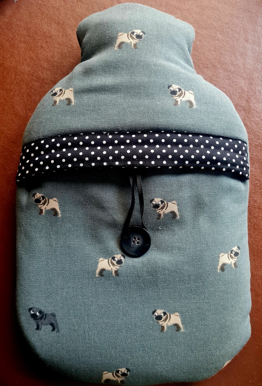 Hot water bottle cover in Sophie Allport Pug fabric 