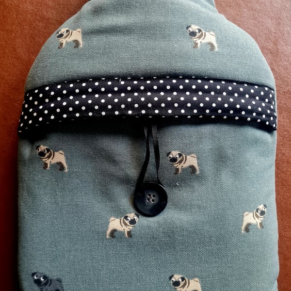 Hot water bottle cover in Sophie Allport Pug fabric 