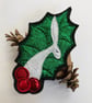 Upcycled embroidered holly leaf and berries hare home decoration.  - Image 2