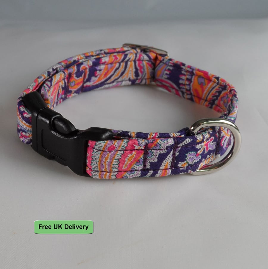 Handmade Liberty Fabric Dog Collar - Purple Paisley 
