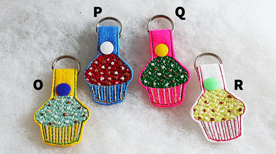 Embroidered felt cupcake keyring
