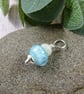 Blue Shimmer Glass Bead Pendant, Sterling Silver with Quartz - Chain is Optional