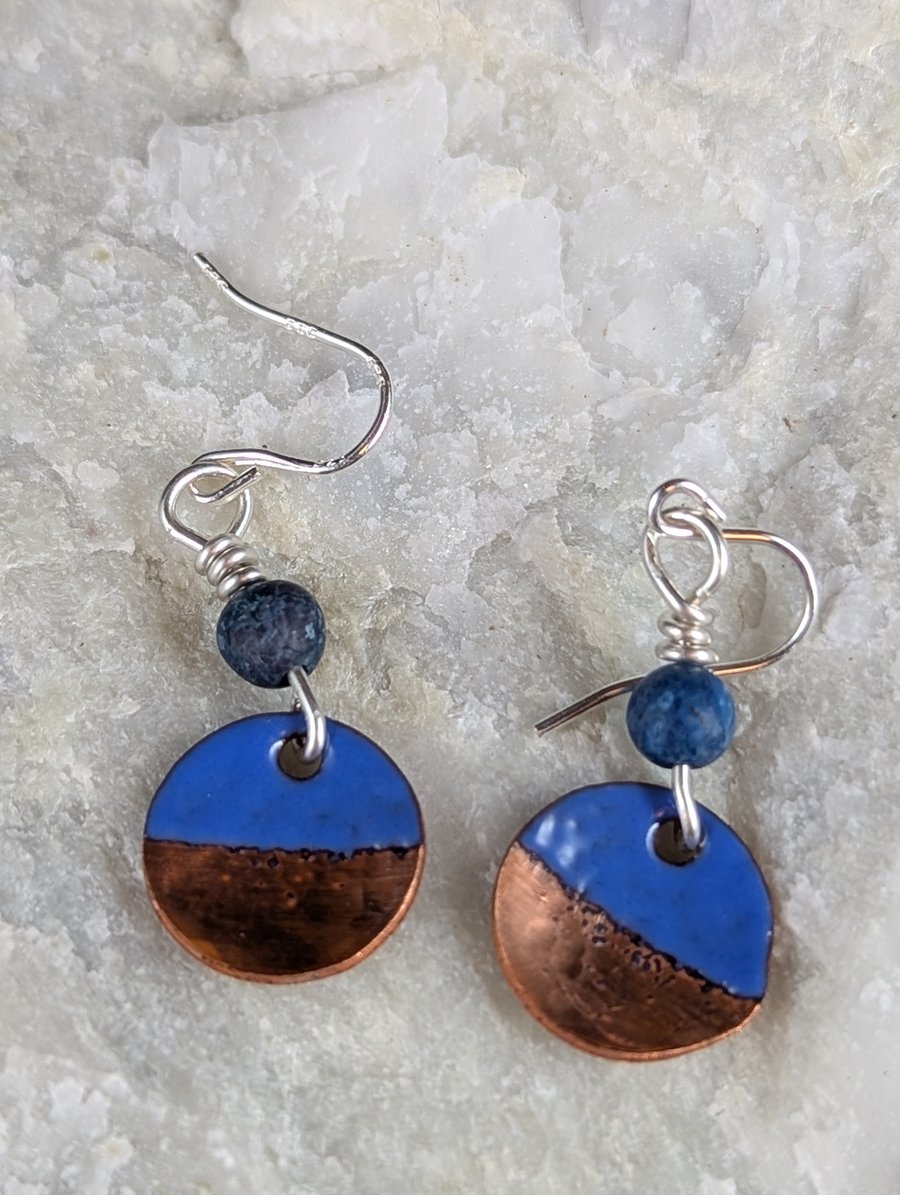Blue and copper earrings with natural American turquoise