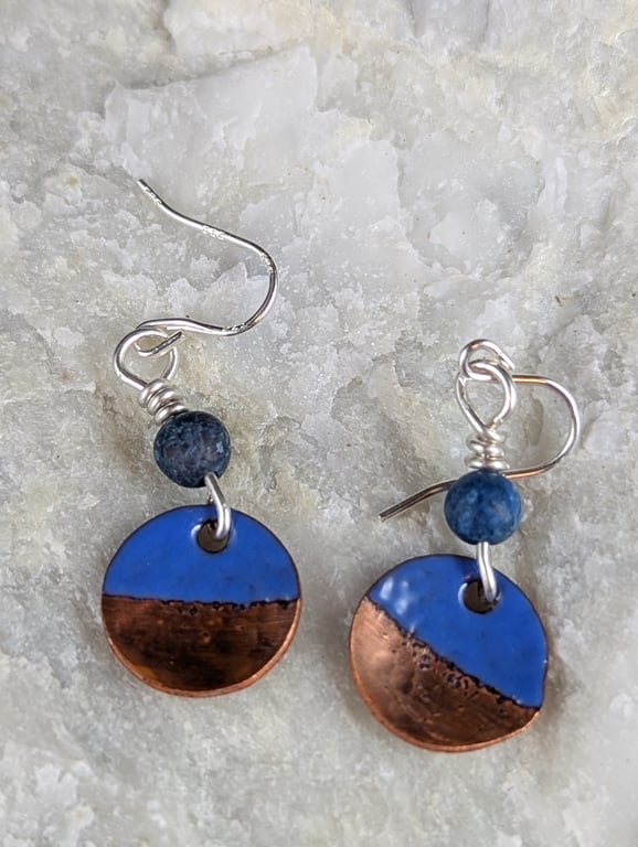 Blue and copper earrings with natural American turquoise