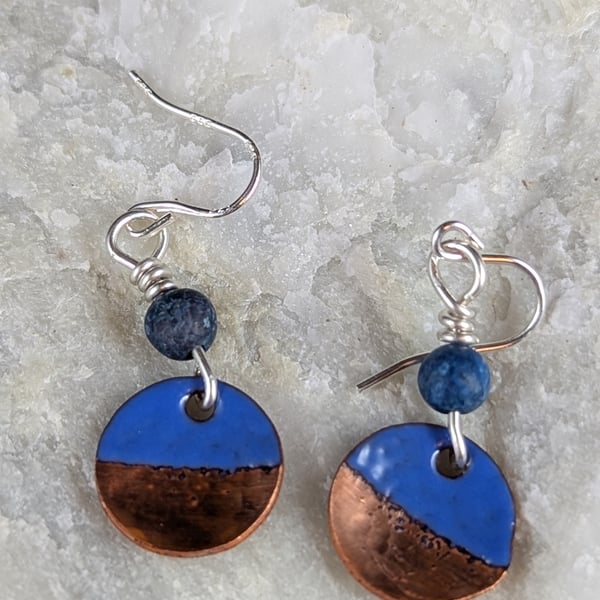 Blue and copper earrings with natural American turquoise