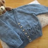 Special Order for Sally 18" Denim Blue Baby Boys Owl Cardigan