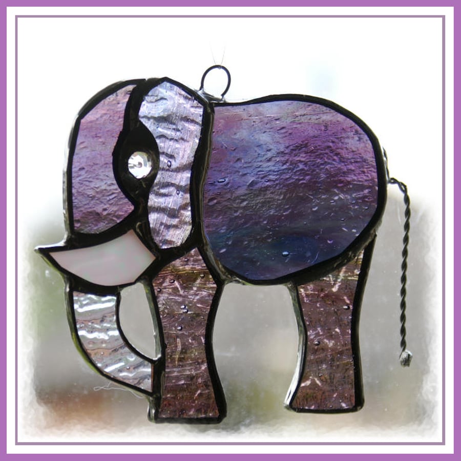 SOLD Elephant Suncatcher (Little Purple) Suncatcher Stained Glass Handmade