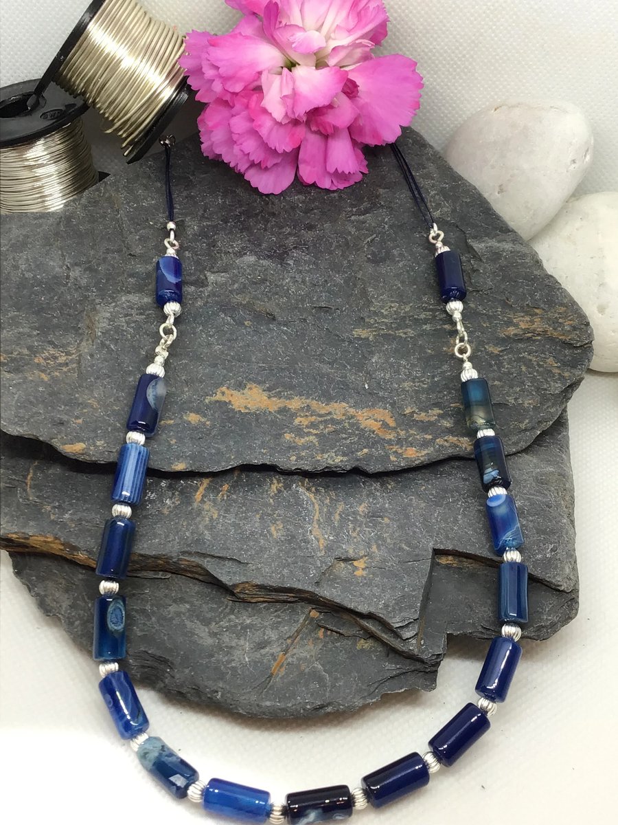 Blue Agate Tube Necklace