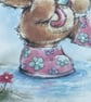 Hugs and kisses bear and ducks on a rainy day Happy Birthday card - Image 8