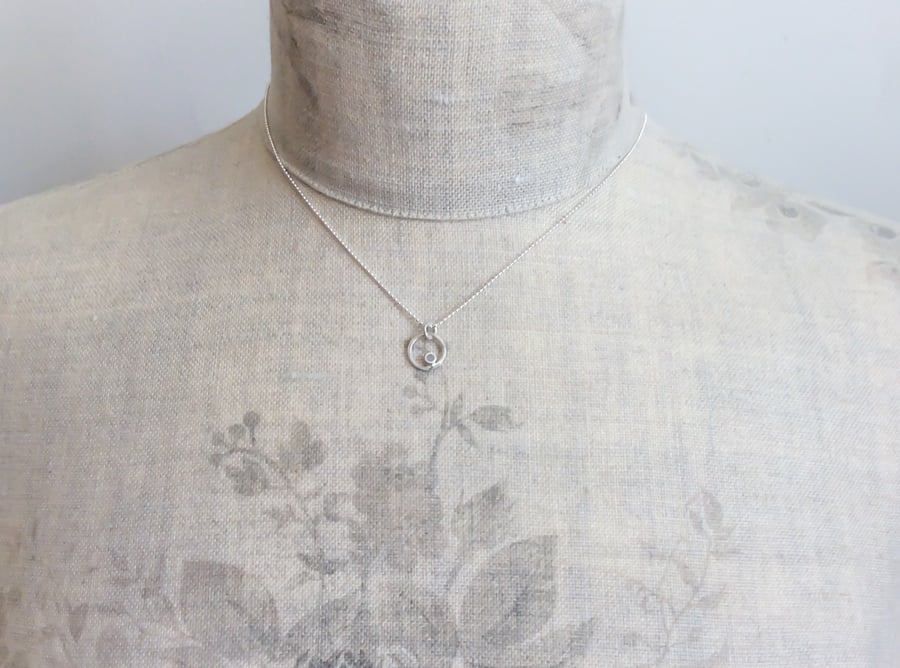 Tiny Grey Circle Pendant Necklace, Minimalist, Everyday Jewellery