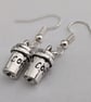 Takeaway coffee cup earrings, Tibetan silver, 3D - Image 4