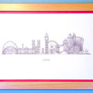 London Cityscape Handmade Unique Framed A3 Print Red Border Wallart Gift