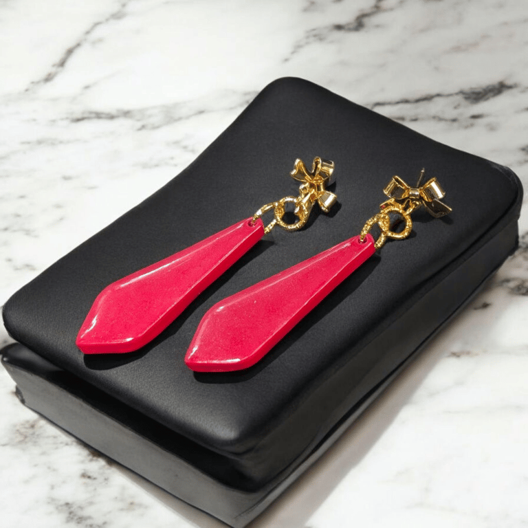 Red shimmer Handmade polymer clay Earrings with gold findings