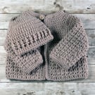 Hand Crochet Two Piece Set, Cardigan and Hat, Choice of Colours and Sizes