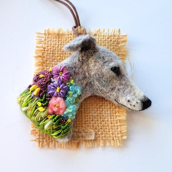 Needle Felted Greyhound Brooch