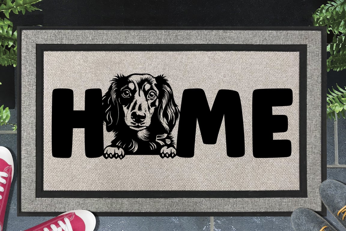 Dachshund Home Door Mat - Long Hair Dachshund - All Weather Doormat - 45x70cm 