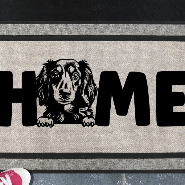 Dachshund Home Door Mat - Long Hair Dachshund - All Weather Doormat - 45x70cm 