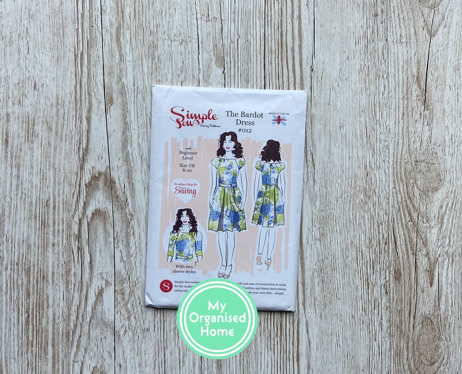 Simple Sew Bardot Dress sewing pattern, 012, sizes 8-20