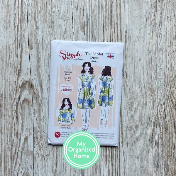 Simple Sew Bardot Dress sewing pattern, 012, sizes 8-20