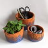 Trio of nesting wool felt pots - blue and orange