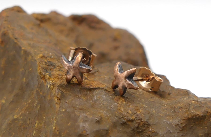 Recycled Copper Starfish Stud Earrings.