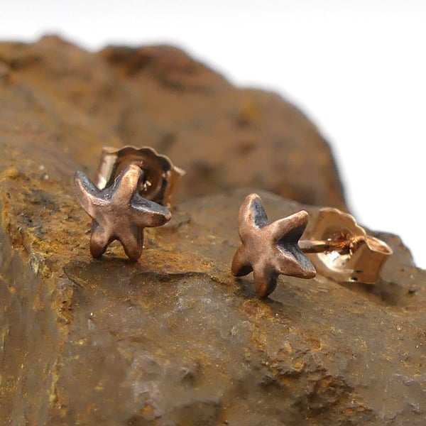 Recycled Copper Starfish Stud Earrings.