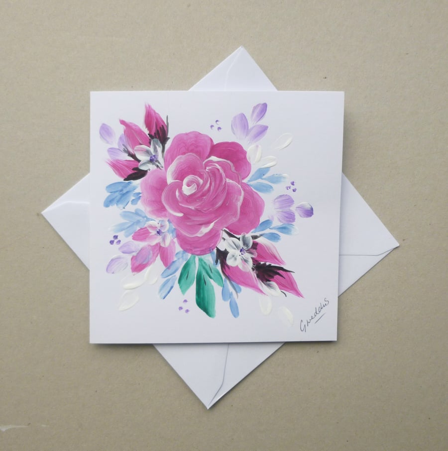 hand painted floral blank greetings card ( ref FA 156 C3 )