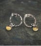 Textured Silver Circle Stud Earrings with Citrine Drop - Image 2