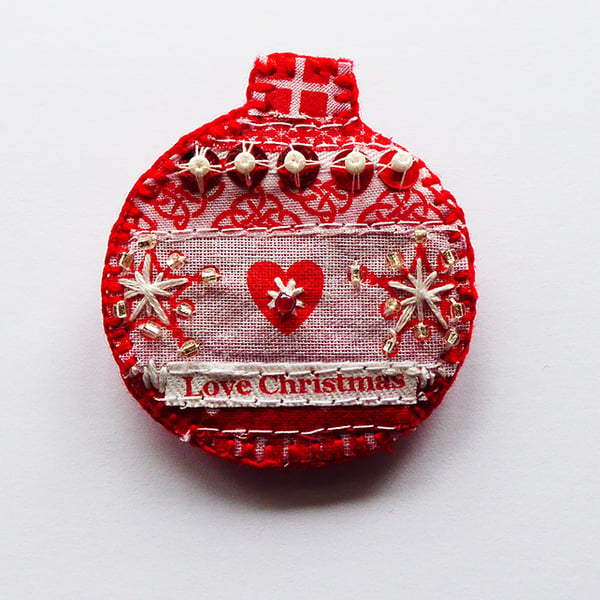 Christmas bauble brooch pin, Love Christmas Scandinavian style