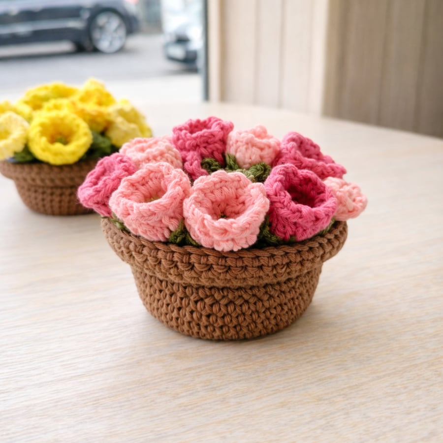 Crochet Flower Coaster with Pot – Sweet Pink Handmade Tea Coaster – Gift
