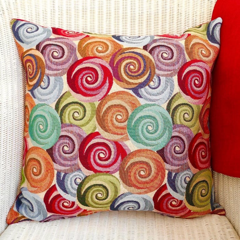 Cushion Cover: Tapestry Swirls design Red reverse 17" (43cm)