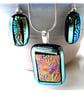 Dichroic Glass Pendant Earring Set 106 Silver Florentine and silver plated chain - Image 3