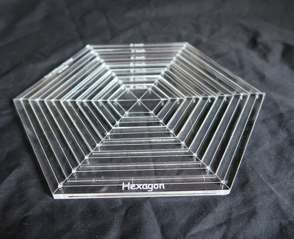 6mm thick, 200mm, hexagonal quilting template set, stencill, paper piecing