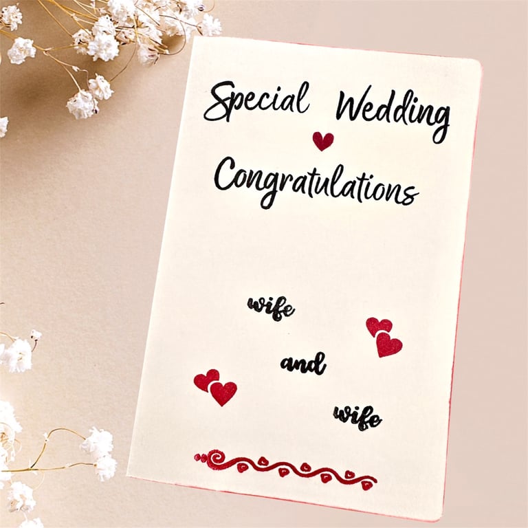Wife and wife special Wedding Congratulations Card, hearts, for lesbian Couple