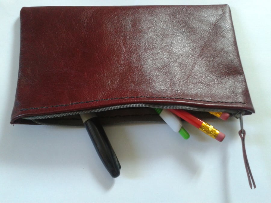 dark red leather pencil case