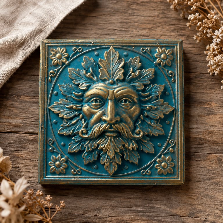 Sun Wall Plaque, Faux Copper Turquoise Celestial Folk Art Wall Decor