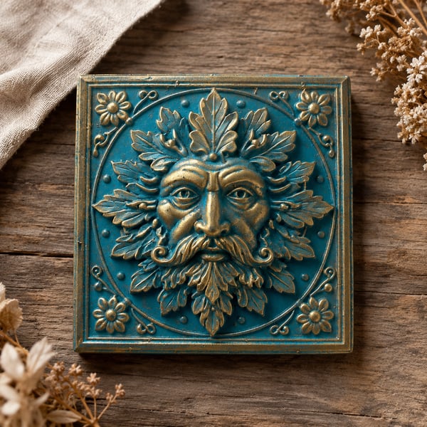 Sun Wall Plaque, Faux Copper Turquoise Celestial Folk Art Wall Decor