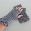  Fingerless Crochet Mitts with Dragon Scale Cuffs Ash Grey with Alpaca