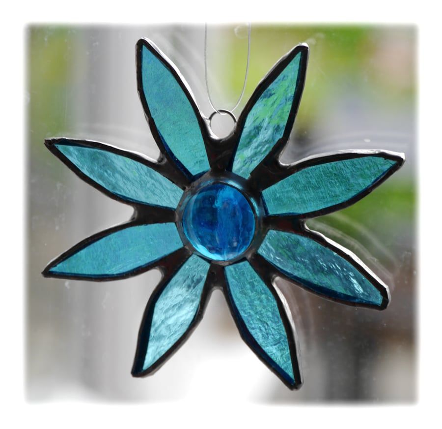 Turquoise Daisy Stained Glass Suncatcher 