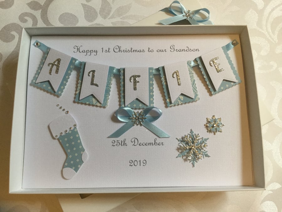 Baby’s 1st Christmas Card Personalised  Boxed Son Grandson Godson Nephew First