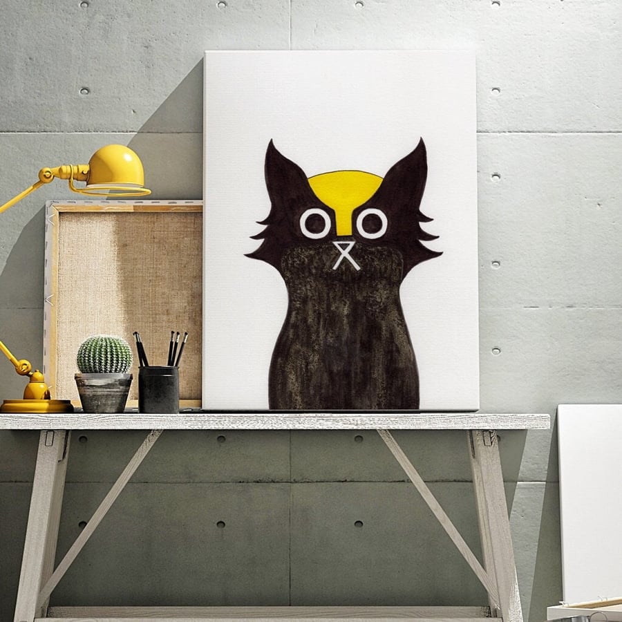 Wolverine Wall Art Print, Superhero Print, Cat Art, Superhero Cat, Kids Bedroom 